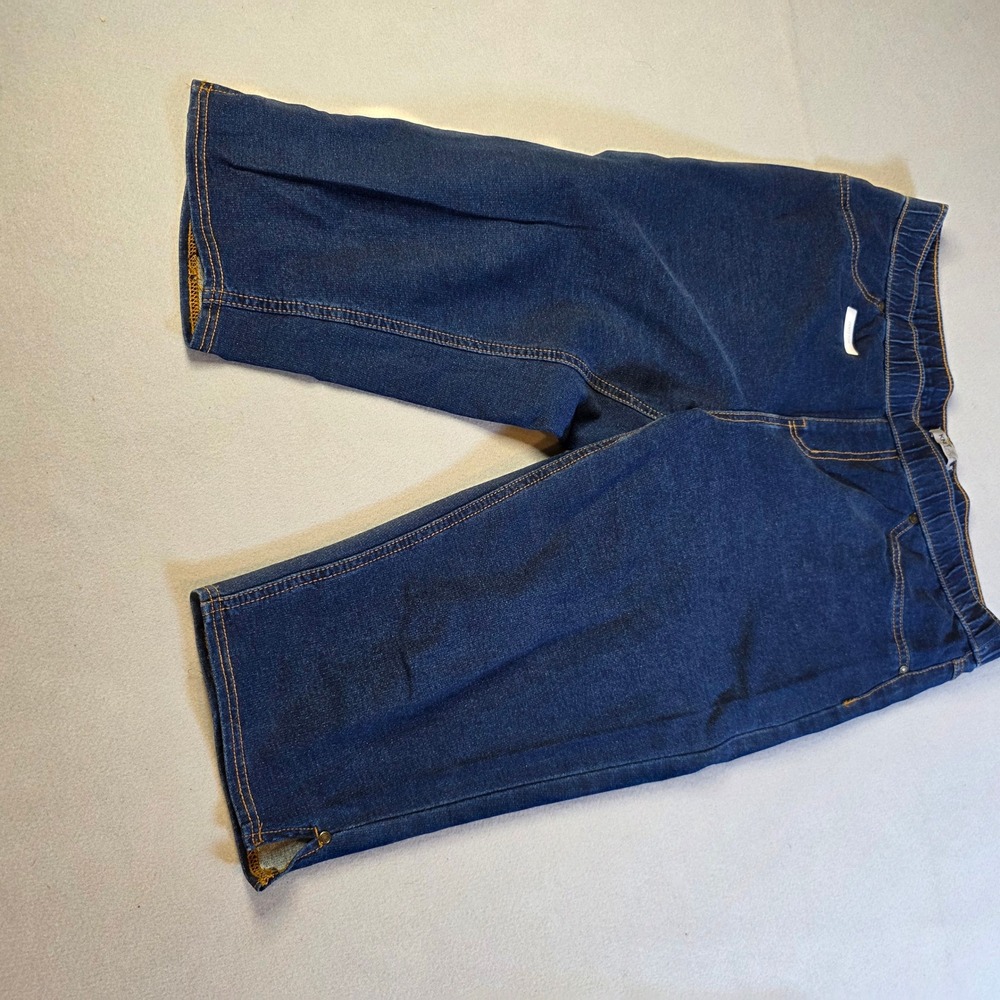 Catherines Knit Jean Pull On Capri Pants Dark Wash Denim Blue Plus Size 14/16WP
